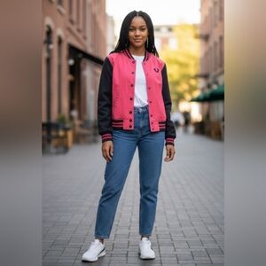 True Religion Denim Women’s Varsity jacket, Size: M Red & Black